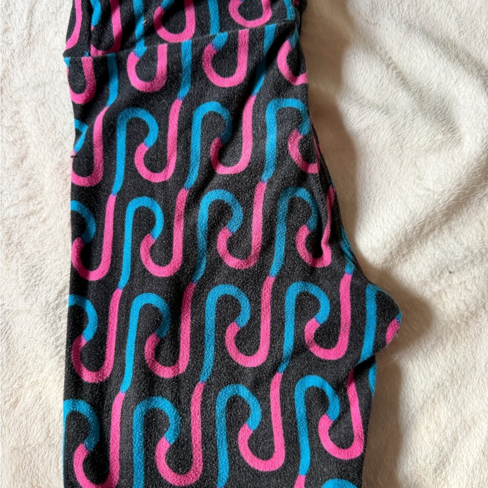 Black Leggings with Pink and Blue Pattern